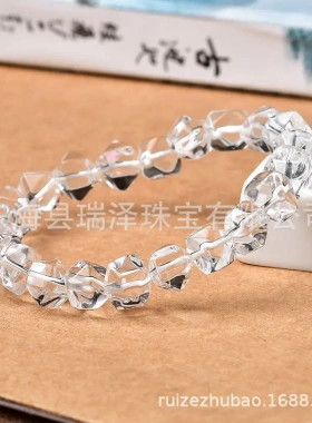 天然钻石面白水晶手链女 白水晶方块手串 ins风森系男女情侣礼物