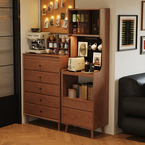 莱舍实木餐边柜小户型高柜靠墙一体厨房储物柜置物柜窄边型收纳柜 - 图0