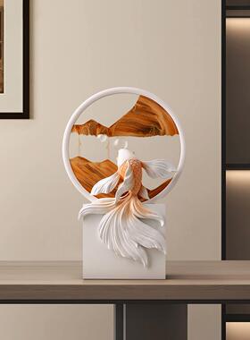 创意跃鱼龙门流沙绘画装饰品家居客厅酒柜电视柜入口无障碍豪华乔