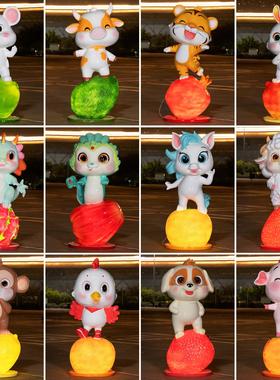 户外卡通动物玻璃钢雕塑可发光十二生肖景区商场网红打卡座椅摆件