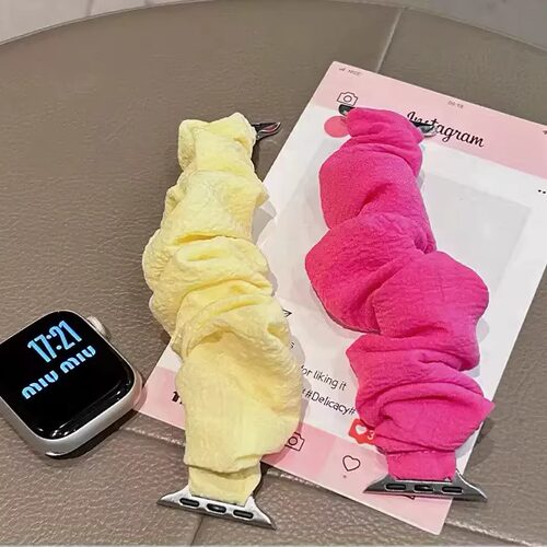 适用iWatchs11表带苹果手表s10高质感柔软荔枝纹发圈表带applewatchS98华为FIT5创意FIT4小米9ro夏天8Pro透气 - 图3