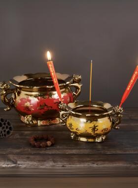 钛金金砂陶瓷莲花造型香炉寺庙佛堂家用烧香供奉仙佛心经香具摆件