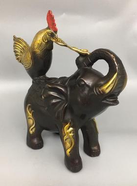 仿古铜包浆鸡象如意摆件铜鸡铜大象铜吉祥(鸡象)如意旺运家工艺品
