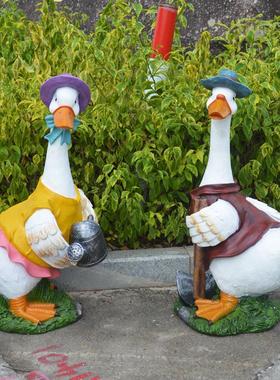 真卡通创意鸭子摆件 树脂花园庭院小动物雕塑 田园草坪装饰小品