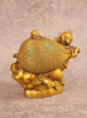 宏达 全黄铜老鼠钱袋家居玄关铜器生肖老鼠摆件