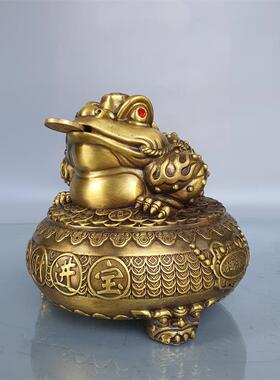 黄铜金蟾摆件黄铜聚宝盆三脚蟾金蝉聚宝盆家居店铺玄关装饰工艺品