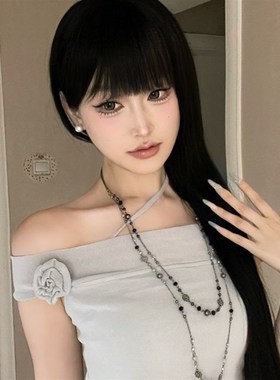 复古辣妹做旧长款双层项链波西米亚风花卉串珠叠戴锁骨链小众颈链