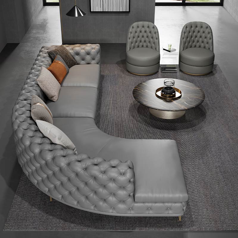 艾尚卡菲美式轻奢大户型设计师客厅别墅意式转角弧形法式拉扣沙发 - 图0