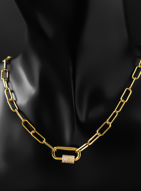 爱之锁项链女细款锁链毛衣链金色环环相扣锁骨链夏吊坠送女友送礼