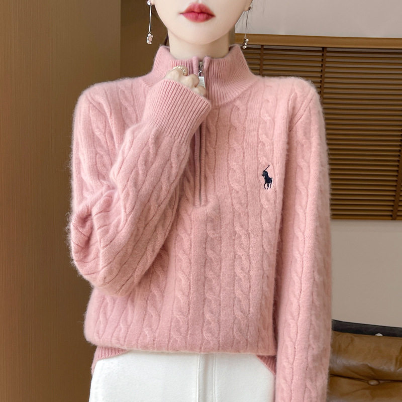 加厚洋气纯羊毛衫女立领拉链纯色套头毛衣秋冬宽松休闲打底衫女,淘宝优惠券,粉丝福利购,淘宝优惠卷