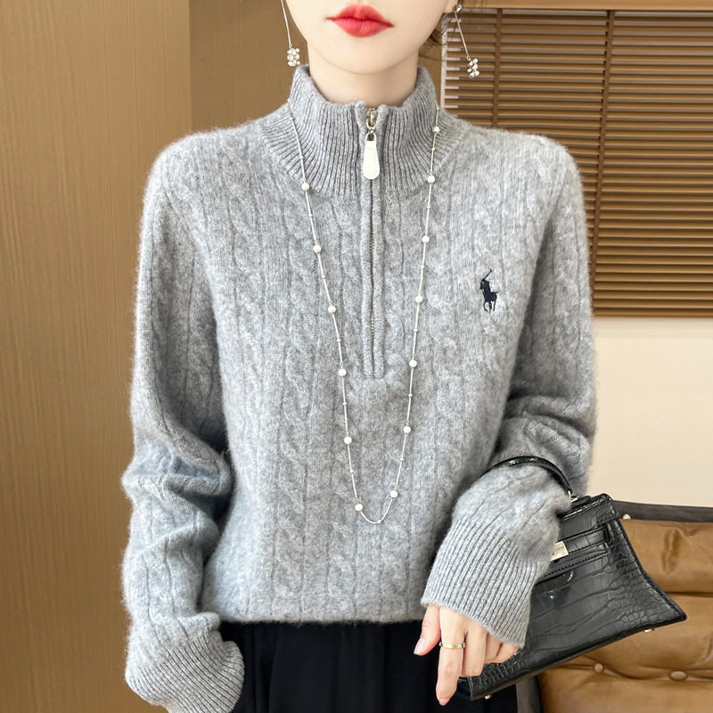 加厚洋气纯羊毛衫女立领拉链纯色套头毛衣秋冬宽松休闲打底衫女,淘宝优惠券,粉丝福利购,淘宝优惠卷