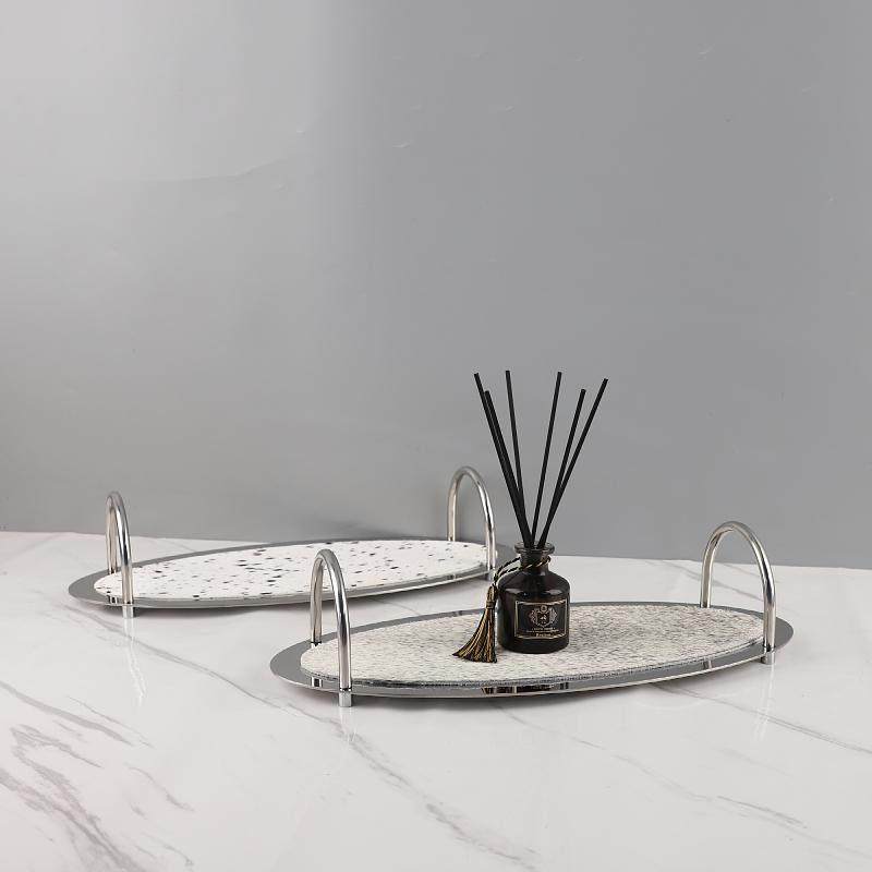 轻奢不锈钢首饰收纳托盘酒店样板间精品摆件马毛皮革香薰盘装饰品,淘宝优惠券,粉丝福利购,淘宝优惠卷