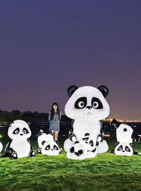 玻璃钢卡通熊猫发光雕塑售楼部景区商场彩虹秋千座椅网红打卡摆件