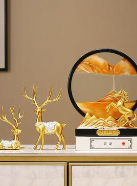 3D流沙画摆件客厅新中式麋鹿电视柜玄关酒柜装饰品新房子乔迁礼物