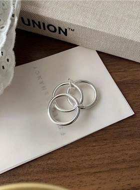 满高级感韩国in重工实心质感三连环圆圈圈戒指
