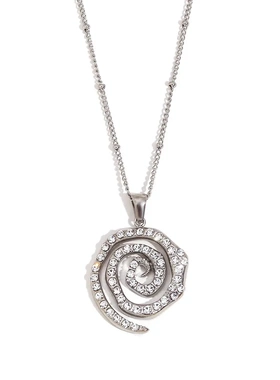 欧美时尚小众设计个性项坠不锈钢镀18k金满钻螺旋吊坠夹珠链项链