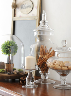 经典带盖玻璃瓶j干花糖罐婚礼布置样板房间厨房餐桌装饰摆件三件