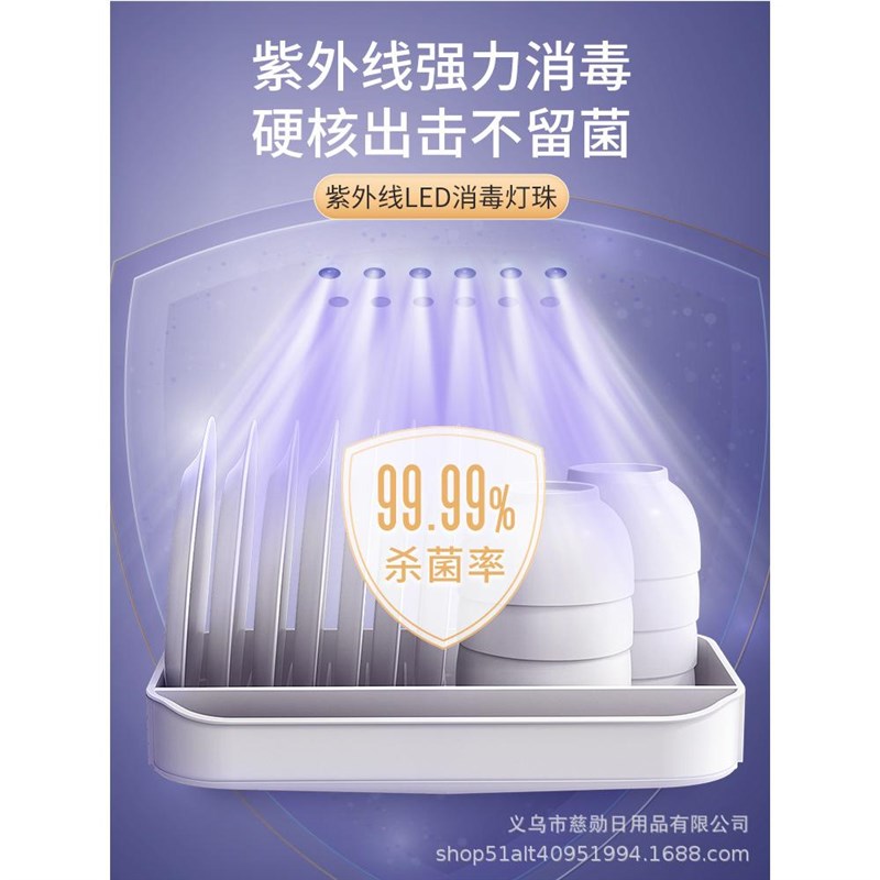 厨房家用消毒柜小型台式紫外线碗筷沥水收纳盒餐具碗架Z置物架迷 - 图1