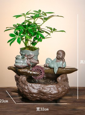创意小型客厅循环流水p摆件装饰生财招财喷泉办公桌面鱼缸乔迁礼