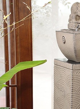 新中式禅意展示柱室内客厅茶室庭院装饰仿古招财流水摆件花盆底座