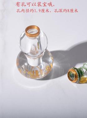 水晶葫芦摆件空心刻心经招