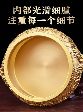 带盖聚宝盆摆件纯黄铜金蟾元宝结婚陪嫁铜制有盖存U钱罐客厅装饰