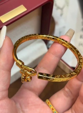 卡纯诗沙金吉言铃铛手镯开口女高级感手环手串送礼新款仿真金镯子
