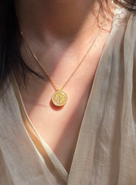 金店同款沙金仿真金八宝罗盘项链女新款轻奢小众高级感吊坠送女友