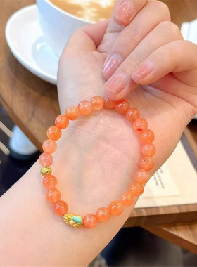 金店同款沙金仿真金南红玛瑙手链女轻奢高级感手串送女友礼物新款
