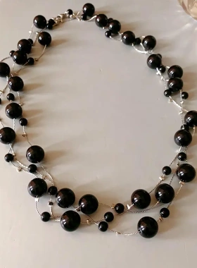 简约复古圆形人造珍珠项链小众高级感夸张毛衣链气质轻奢项饰