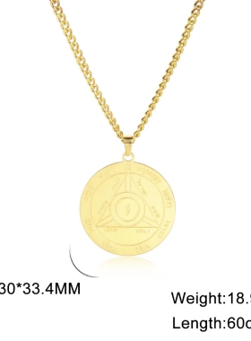双面腐蚀圆牌所罗门土星不锈钢男士百搭时尚款项链秋冬毛衣链