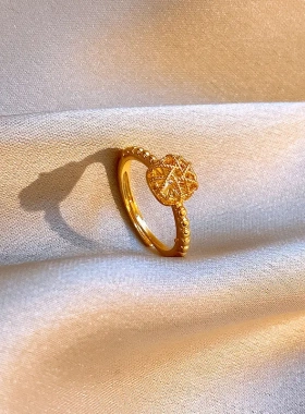 真金电镀交叉镂空方形戒指小众简约设计气质食指戒轻奢高级感手饰