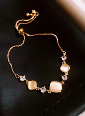 时尚方形锆石人造石款可调节手链气质手环轻奢高级感手饰