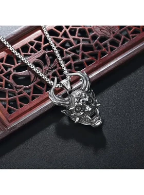 p0503-05 饰品 个性复古神龙长角怪兽男士钛钢吊坠