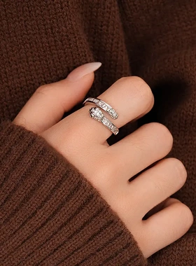 银色锆石小蛇扭曲开口戒指小众冷淡风食指戒精致轻奢高级感手饰女