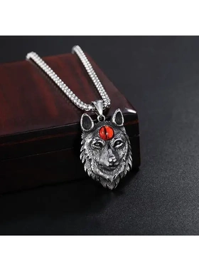 p0273-02 欧美复古 朋克狼图腾狼头吊坠潮流男士钛钢项链