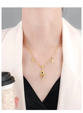 中水滴项链泪珠设计复古黄金色镶钻精致流苏小众轻奢高级吊坠