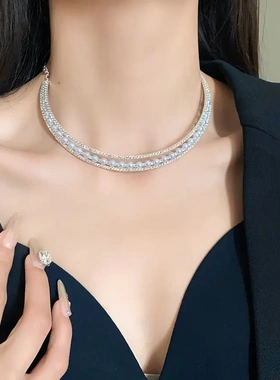 锆石圆形人造珍珠项圈法式轻奢风超仙项链颈链高级感礼服新款项饰