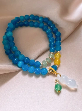 天然玉髓圆球彩石葫芦手链时尚百搭可叠戴式手串新中式高级感手饰