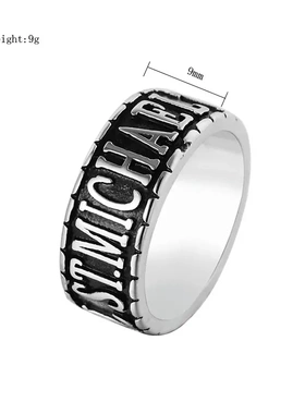 r0370-01 个性复古新款一圈英文字母男士钛钢戒指 饰品