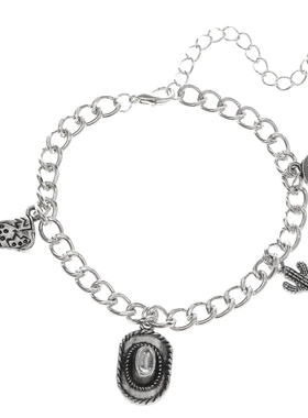 新款多层皮质靴子手链女 波西米亚民族风合金做旧牛仔帽手绳