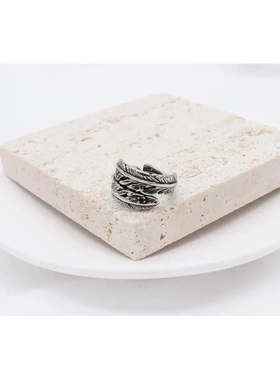 r1082 饰品 个性复古高桥羽毛男士钛钢戒指