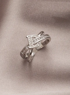 小众轻奢交叉锆石d字母设计开口戒指女高级感气质时尚个性食指戒