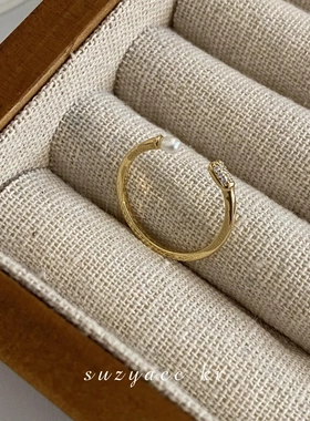 小众设计气质贝壳交叉戒指女时尚个性食指戒新款开口戒微镶锆石