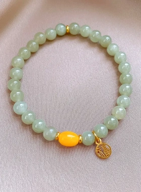 国潮和田玉蜜蜡福字串珠手链轻奢高级感手串新中式复古百搭手饰女