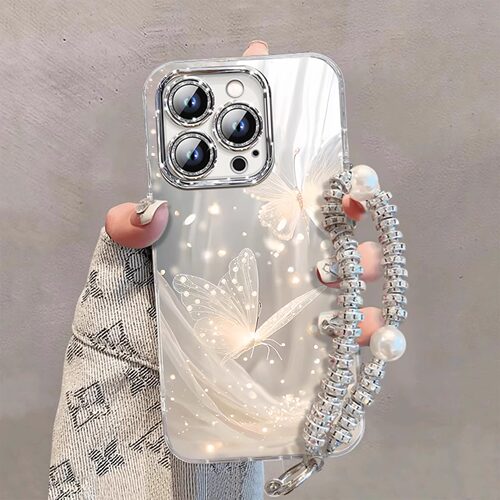 曼妙蝴蝶适用苹果17promax手机壳新款高级感带手链iphone16Pro女款12闪粉15Plus镜头17pro全包防摔14保护套13 - 图0