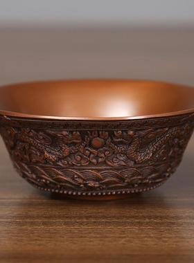 紫铜四龙碗摆件办公室家居桌面聚宝盆工艺品铜碗礼品摆设