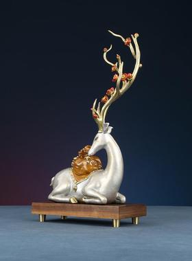 彩铜梅花鹿一路有钱福禄家居客厅电视柜桌面新中式铜工艺礼品摆件