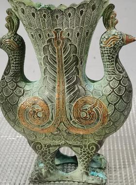 仿古青铜孔雀花鸟双凤尊瓶花瓶居家客厅办公室桌面工艺品摆件