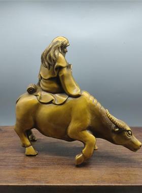 仿古做旧老子出关铜器摆件工艺品黄铜老子骑牛老君骑青牛黄铜摆件